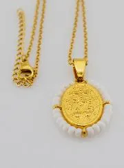 Religious Necklace and Miraculous Medal - White Beads