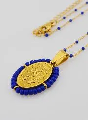 Miraculous Medal with Beads + Necklace Dark Blue Beads