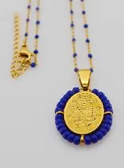 Miraculous Medal with Beads + Necklace Dark Blue Beads