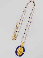 Miraculous Medal with Beads + Necklace Dark Blue Beads