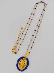 Religious Necklace with Beads and Miraculous Medal - Dark Blue