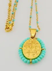 Miraculous Medal with Beads + Turquoise Blue Beaded Necklace