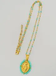 Miraculous Medal with Beads + Turquoise Blue Beaded Necklace