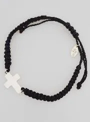 Black Braided Rope Bracelet - Silver Cross
