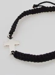 Black Braided Rope Bracelet - Silver Cross