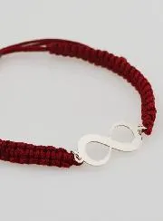 Burgundy Red Braided Rope Bracelet - Silver Infinity Symbol
