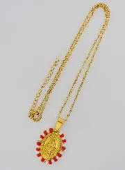 Miraculous Medal + Necklace - Red and White Beads