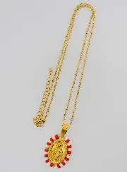 Religious Necklace and Miraculous Medal - Red and White Beads