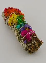 White Sage and Multicoloured Flower Petals - Smudge Stick 30g
