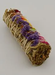 White Sage and Multicoloured Rose Petals - Smudge Stick 30g