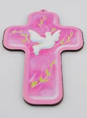 Confirmation Cross - Holy Spirit Dove - Pink