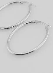 Oval Creole Earrings Rhodium-Plated 925 Silver - 36mm