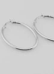 Oval Creole Earrings Rhodium-Plated 925 Silver - 36mm