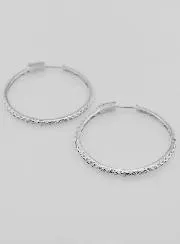 Openwork Creole Earrings 40mm - Rhodium-Plated Sterling Silver