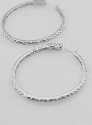 Openwork Creole Earrings 40mm - Rhodium-Plated Sterling Silver