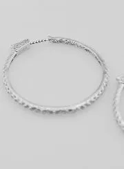 Openwork Creole Earrings 40mm - Rhodium-Plated Sterling Silver