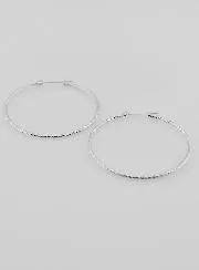Hammered Creole Earrings Rhodium-Plated 925 Sterling Silver - 40mm