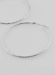 Hammered Creole Earrings Rhodium-Plated 925 Sterling Silver - 40mm