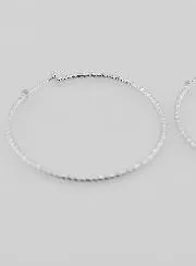 Hammered Creole Earrings Rhodium-Plated 925 Sterling Silver - 40mm