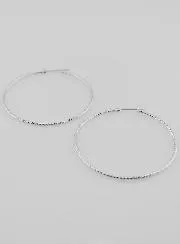 Hammered Creole Earrings in Rhodium-Plated 925 Silver - 50mm