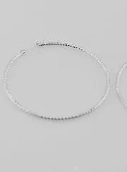 Hammered Creole Earrings in Rhodium-Plated 925 Silver - 50mm