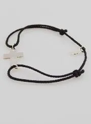 Silver and Black Rope Bracelet with Cross