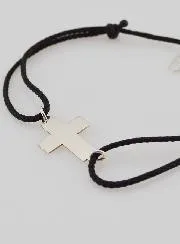 Silver and Black Rope Bracelet with Cross