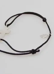 Silver and Black Rope Bracelet with Cross