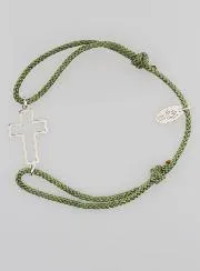 Silver and Green Rope Bracelet - Openwork Cross