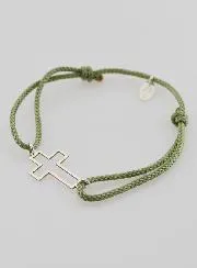 Silver and Green Rope Bracelet - Openwork Cross