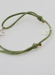 Silver and Green Rope Bracelet - Openwork Cross