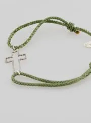 Silver and Green Rope Bracelet - Openwork Cross