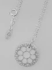 Religious Necklace Stained Glass Style - Silver and Mother-of-Pearl