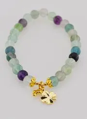 Bracelet with Cross and Clover - Fluorite 6mm
