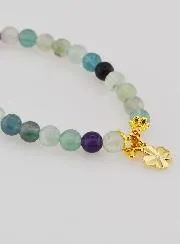Bracelet with Cross and Clover - Fluorite 6mm