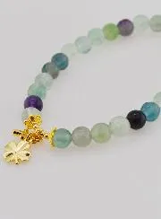 Bracelet with Cross and Clover - Fluorite 6mm