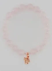 Bracelet Rose Quartz 8mm and Rhinestone Angel