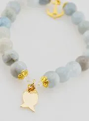 Aquamarine Bracelet 8mm with Ichtus Fish and Anchor