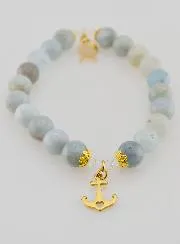 Aquamarine Bracelet 8mm with Ichtus Fish and Anchor
