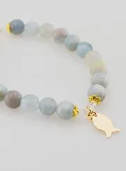 Aquamarine Bracelet 8mm with Ichtus Fish and Anchor
