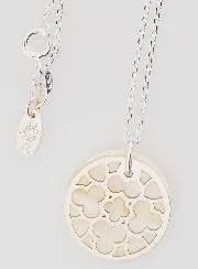 Religious Necklace Stained Glass - Silver and White Mother-of-Pearl