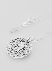 Religious Necklace Angel on Rosette - Silver and White Mother-of-Pearl