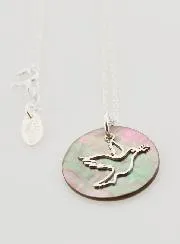 Religious Necklace Silver Dove and Black Mother-of-Pearl