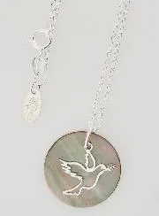 Religious Necklace Silver Dove and Black Mother-of-Pearl