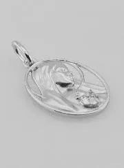 Silver Medal and Zirconia Sacred Heart of Mary - 19mm