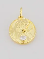 Gold Plated Medal and Zircon Sacred Heart of Mary - 19mm