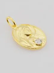 Gold Plated Medal and Zircon Sacred Heart of Mary - 19mm