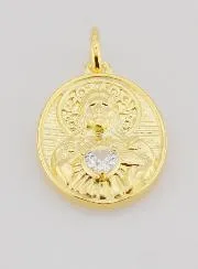 Gold Plated Medal and Zirconium Sacred Heart of Jesus - 19mm