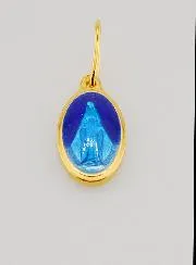 Miraculous Medal in Gold Plated Silver and Blue Enamel - 10mm
