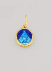 Miraculous Medal in Gold Plated Silver and Blue Enamel - 10mm